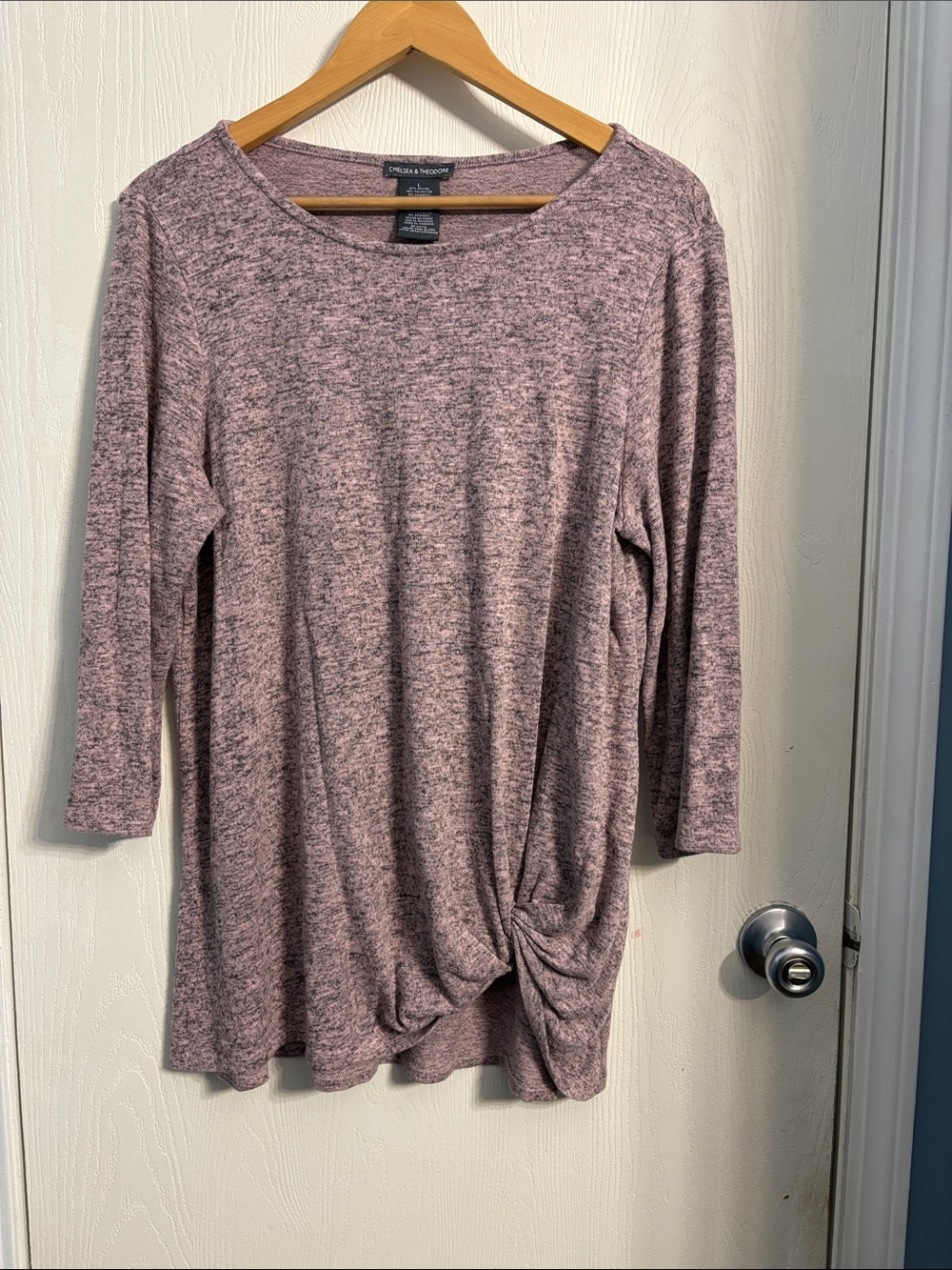 Chelsea & Theodore Mauve Heathered Twist-Knot Long Sleeve Top